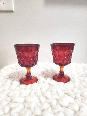 Two Red Thumb Print Water Glasses Noritake 70s Bar Ware